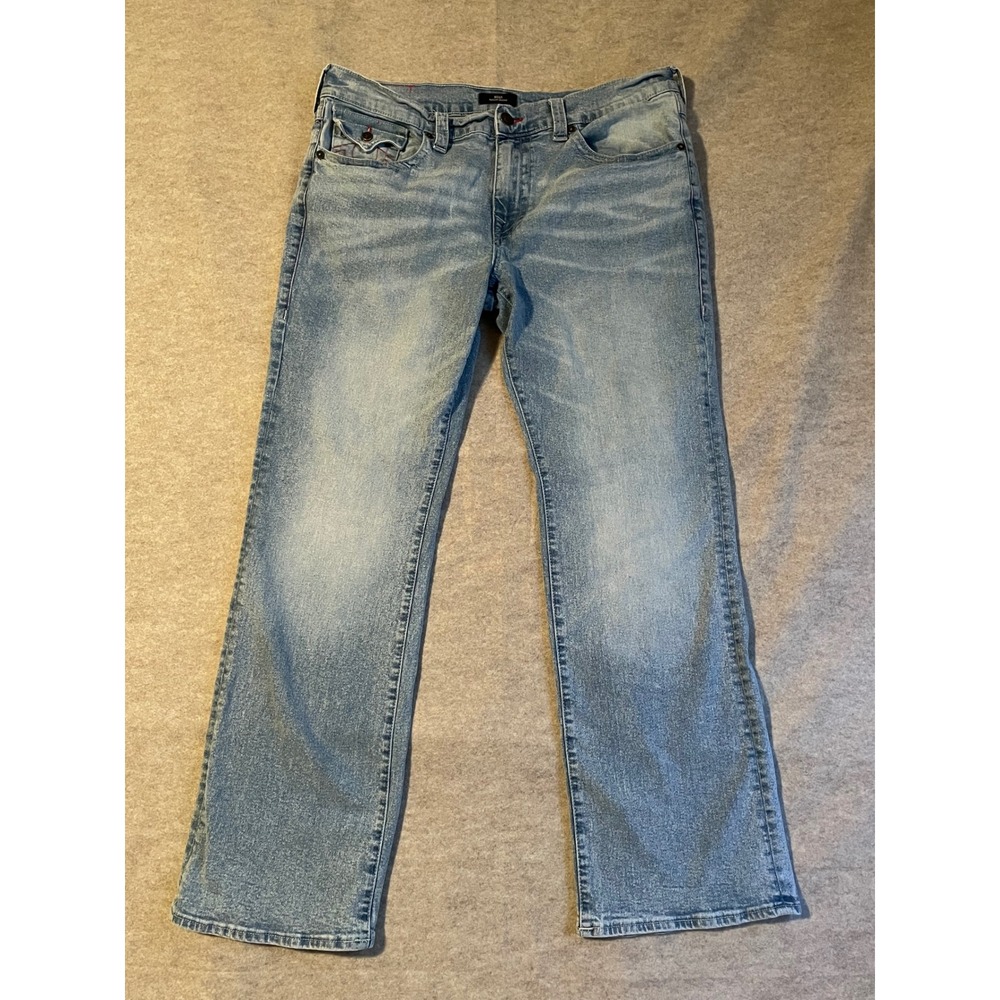 True Religion Billy Relaxed Bootcut Jeans Light Wash Red Stitching Mens 36